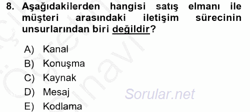 Satış Teknikleri 2016 - 2017 3 Ders Sınavı 8.Soru