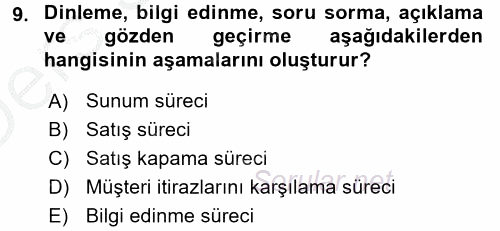 Satış Teknikleri 2016 - 2017 3 Ders Sınavı 9.Soru