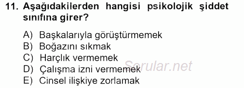 Aile Psikolojisi ve Eğitimi 2012 - 2013 Dönem Sonu Sınavı 11.Soru