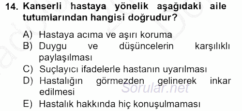 Aile Psikolojisi ve Eğitimi 2012 - 2013 Dönem Sonu Sınavı 14.Soru