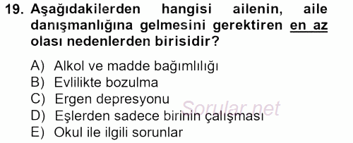 Aile Psikolojisi ve Eğitimi 2012 - 2013 Dönem Sonu Sınavı 19.Soru