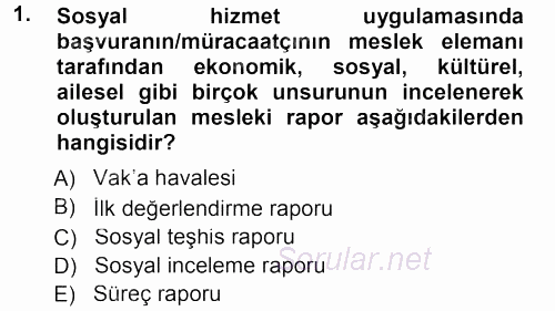 Sosyal Hizmete Giriş 2014 - 2015 Dönem Sonu Sınavı 1.Soru