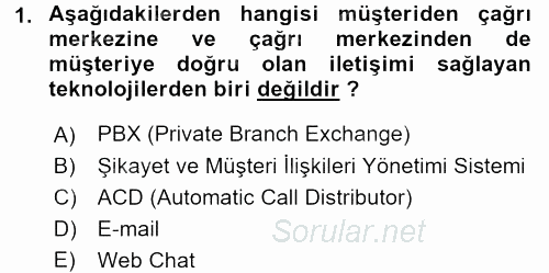 Çağrı Merkezi Yönetimi 2 2015 - 2016 Dönem Sonu Sınavı 1.Soru
