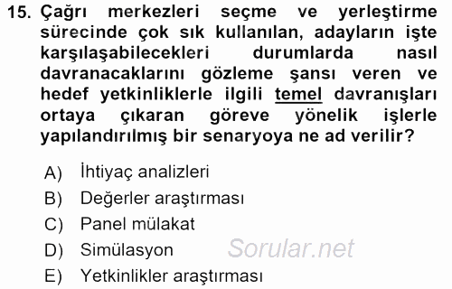 Çağrı Merkezi Yönetimi 2 2015 - 2016 Dönem Sonu Sınavı 15.Soru