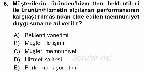Çağrı Merkezi Yönetimi 2 2015 - 2016 Dönem Sonu Sınavı 6.Soru