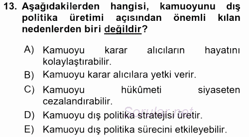 Diş Politika Analizi 2016 - 2017 Ara Sınavı 13.Soru