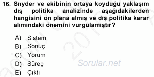 Diş Politika Analizi 2016 - 2017 Ara Sınavı 16.Soru