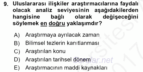 Diş Politika Analizi 2016 - 2017 Ara Sınavı 9.Soru