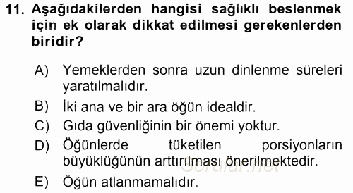Yaşlı ve Hasta Bakım Hizmetleri 2017 - 2018 3 Ders Sınavı 11.Soru