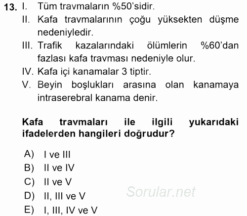 Yaşlı ve Hasta Bakım Hizmetleri 2017 - 2018 3 Ders Sınavı 13.Soru