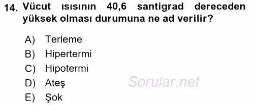 Yaşlı ve Hasta Bakım Hizmetleri 2017 - 2018 3 Ders Sınavı 14.Soru