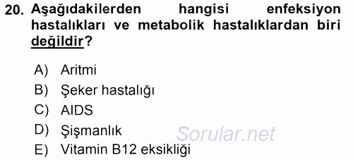 Yaşlı ve Hasta Bakım Hizmetleri 2017 - 2018 3 Ders Sınavı 20.Soru