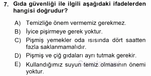 Yaşlı ve Hasta Bakım Hizmetleri 2017 - 2018 3 Ders Sınavı 7.Soru