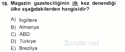Medya Siyaset Kültür 2013 - 2014 Tek Ders Sınavı 16.Soru