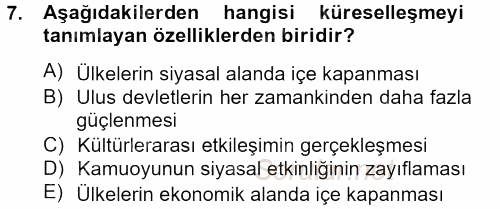 Medya Siyaset Kültür 2013 - 2014 Tek Ders Sınavı 7.Soru