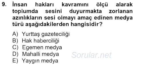 Medya Siyaset Kültür 2013 - 2014 Tek Ders Sınavı 9.Soru