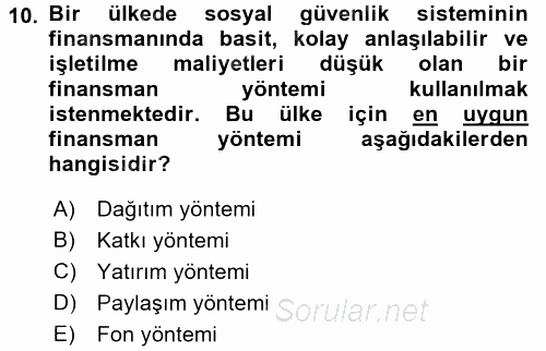 Sosyal Güvenlik 2016 - 2017 3 Ders Sınavı 10.Soru