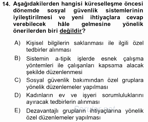 Sosyal Güvenlik 2016 - 2017 3 Ders Sınavı 14.Soru