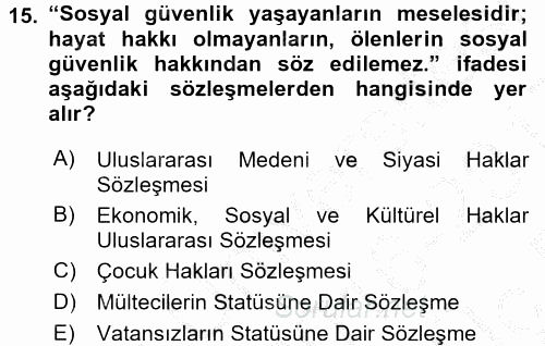 Sosyal Güvenlik 2016 - 2017 3 Ders Sınavı 15.Soru