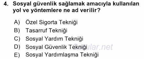 Sosyal Güvenlik 2016 - 2017 3 Ders Sınavı 4.Soru