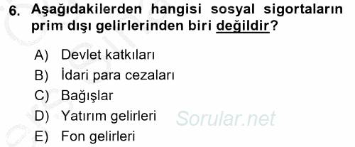 Sosyal Güvenlik 2016 - 2017 3 Ders Sınavı 6.Soru