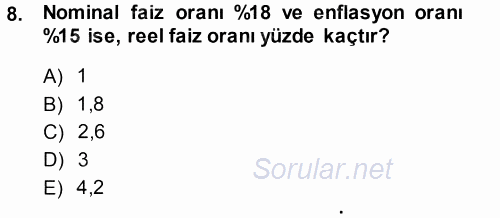 Finansal Yönetim 2013 - 2014 Ara Sınavı 8.Soru