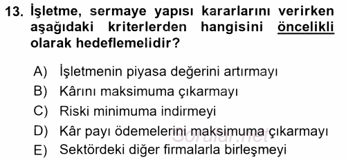 Finansal Tablolar Analizi 2016 - 2017 Dönem Sonu Sınavı 13.Soru