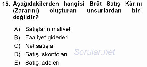 Finansal Tablolar Analizi 2016 - 2017 Dönem Sonu Sınavı 15.Soru