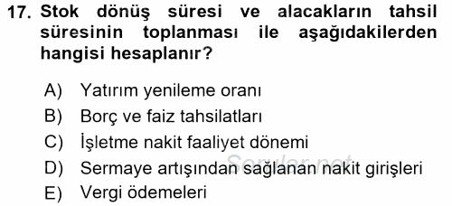 Finansal Tablolar Analizi 2016 - 2017 Dönem Sonu Sınavı 17.Soru
