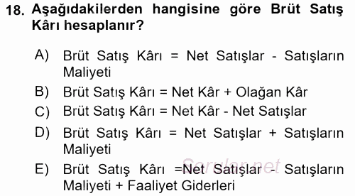Finansal Tablolar Analizi 2016 - 2017 Dönem Sonu Sınavı 18.Soru