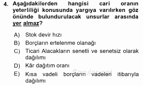 Finansal Tablolar Analizi 2016 - 2017 Dönem Sonu Sınavı 4.Soru