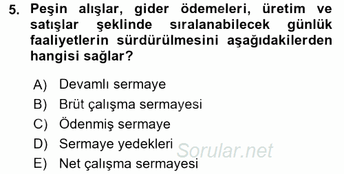 Finansal Tablolar Analizi 2016 - 2017 Dönem Sonu Sınavı 5.Soru