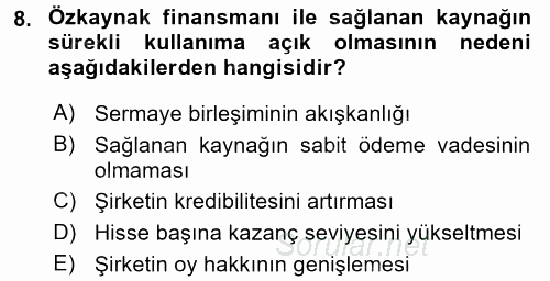 Finansal Tablolar Analizi 2016 - 2017 Dönem Sonu Sınavı 8.Soru