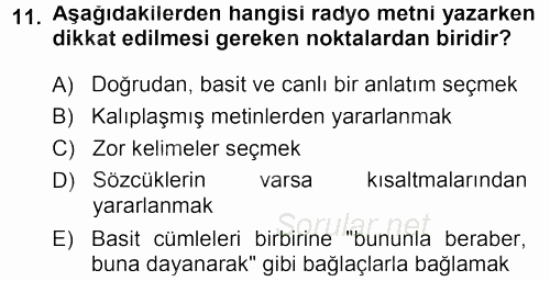 İletişim Ortamları Tasarımı 2013 - 2014 Tek Ders Sınavı 11.Soru