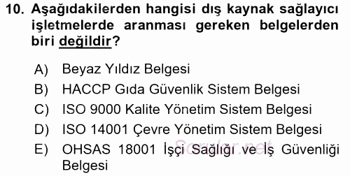 Odalar Bölümü Yönetimi 2016 - 2017 Dönem Sonu Sınavı 10.Soru