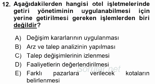 Odalar Bölümü Yönetimi 2016 - 2017 Dönem Sonu Sınavı 12.Soru