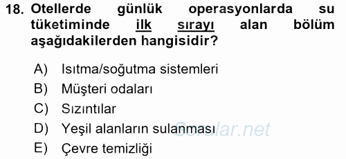 Odalar Bölümü Yönetimi 2016 - 2017 Dönem Sonu Sınavı 18.Soru