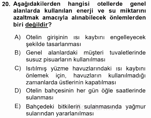 Odalar Bölümü Yönetimi 2016 - 2017 Dönem Sonu Sınavı 20.Soru