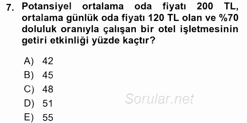 Odalar Bölümü Yönetimi 2016 - 2017 Dönem Sonu Sınavı 7.Soru