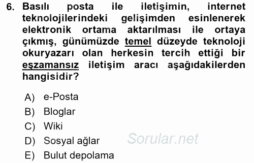 Temel Bilgi Teknolojileri 2 2016 - 2017 Dönem Sonu Sınavı 6.Soru Temel Bilgi Teknolojileri 2 2016 - 2017 Dönem Sonu Sınavı 6.Soru