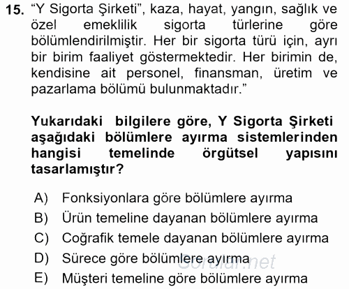 Yönetim ve Organizasyon 1 2017 - 2018 Ara Sınavı 15.Soru