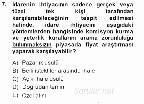 Yerel Yönetimler 2014 - 2015 Ara Sınavı 7.Soru