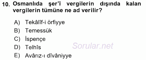 Osmanlı Türkçesi Metinleri 2 2016 - 2017 Ara Sınavı 10.Soru