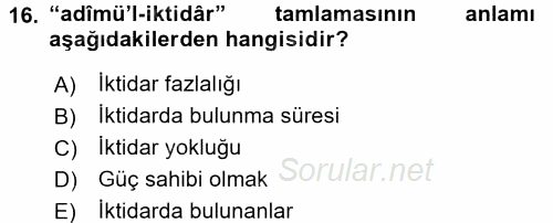 Osmanlı Türkçesi Metinleri 2 2016 - 2017 Ara Sınavı 16.Soru