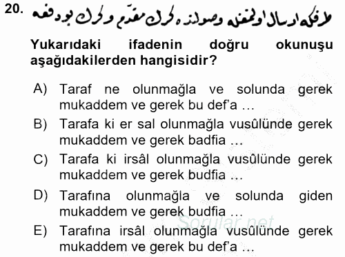 Osmanlı Türkçesi Metinleri 2 2016 - 2017 Ara Sınavı 20.Soru