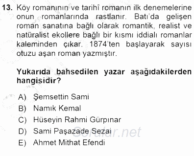 Tanzimat Dönemi Türk Edebiyatı 1 2015 - 2016 Dönem Sonu Sınavı 13.Soru