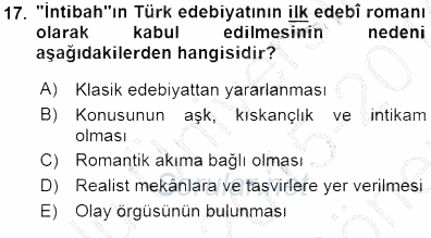 Tanzimat Dönemi Türk Edebiyatı 1 2015 - 2016 Dönem Sonu Sınavı 17.Soru