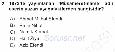 Tanzimat Dönemi Türk Edebiyatı 1 2015 - 2016 Dönem Sonu Sınavı 2.Soru