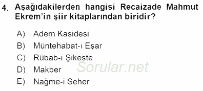 Tanzimat Dönemi Türk Edebiyatı 1 2015 - 2016 Dönem Sonu Sınavı 4.Soru