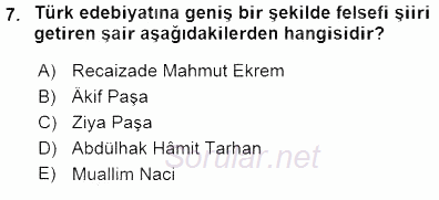 Tanzimat Dönemi Türk Edebiyatı 1 2015 - 2016 Dönem Sonu Sınavı 7.Soru